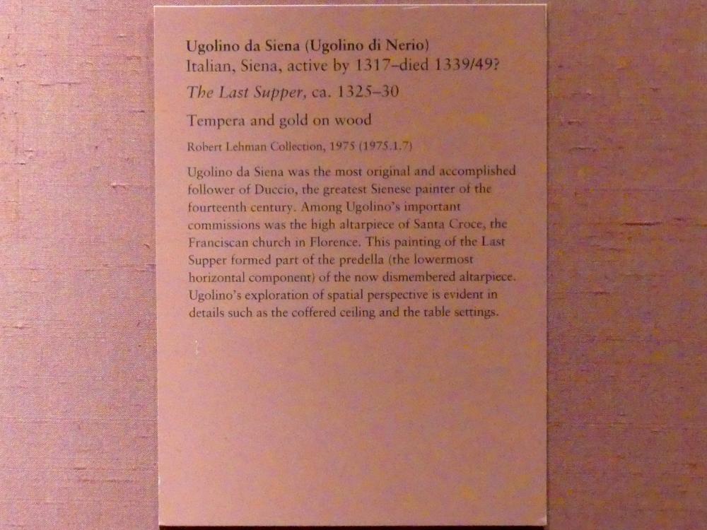 Ugolino di Nerio (1305–1332), Das letzte Abendmahl, Florenz, Franziskanerkirche Santa Croce, jetzt New York, Metropolitan Museum of Art (Met), Saal 952, um 1325–1330, Bild 2/2