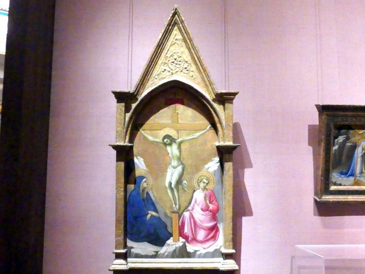 Lorenzo Monaco (Piero di Giovanni) (1387–1415), Der Gekreuzigte zwischen der Jungfrau Maria und dem Apostel Johannes, New York, Metropolitan Museum of Art (Met), Saal 952, um 1406, Bild 1/2