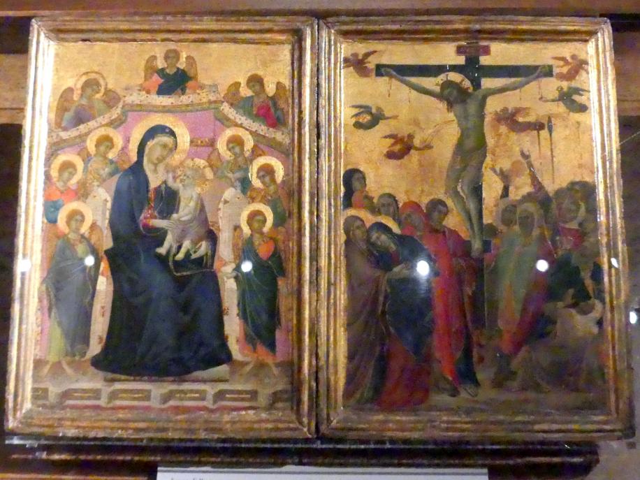 Segna di Bonaventura (1312–1315), Maria mit Kind und neun Engeln und die Kreuzigung, New York, Metropolitan Museum of Art (Met), Saal 952, um 1315