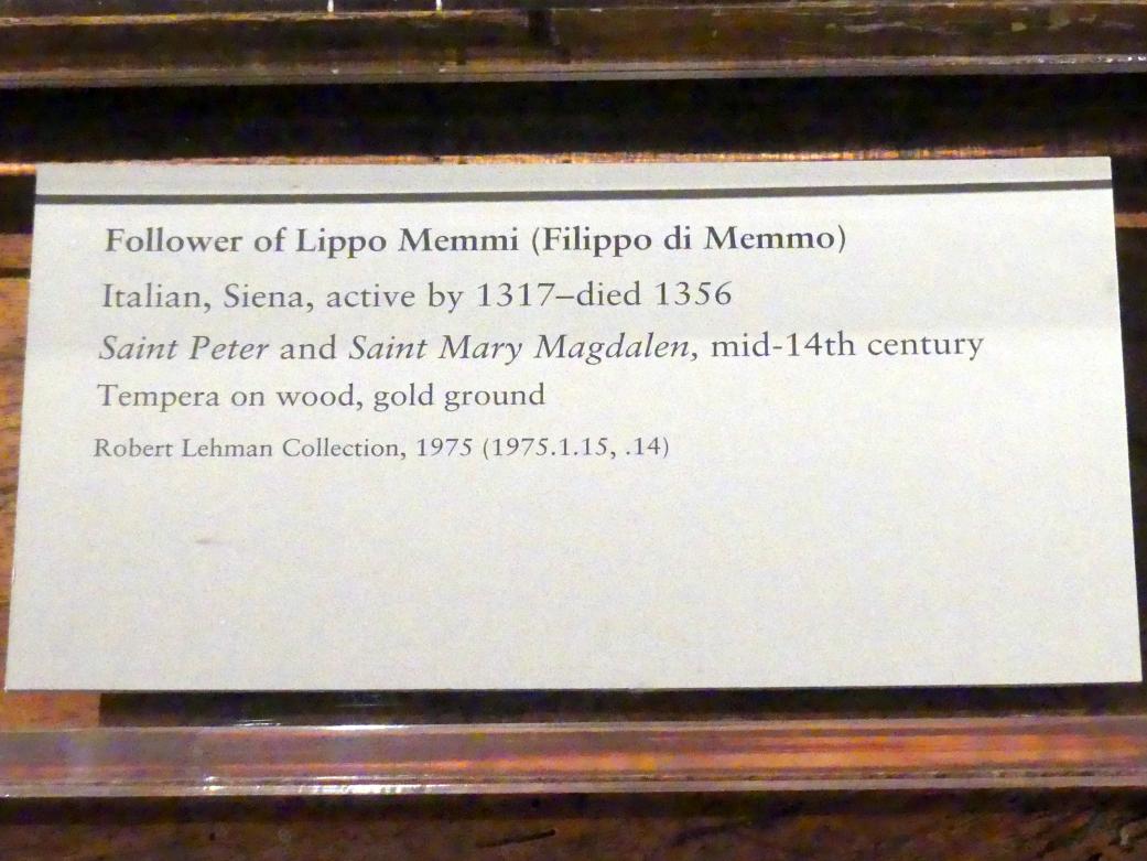 Lippo Memmi (Umkreis) (1345–1350), Die Heiligen Petrus und Maria Magdalena, New York, Metropolitan Museum of Art (Met), Saal 952, Mitte 14. Jhd., Bild 2/2
