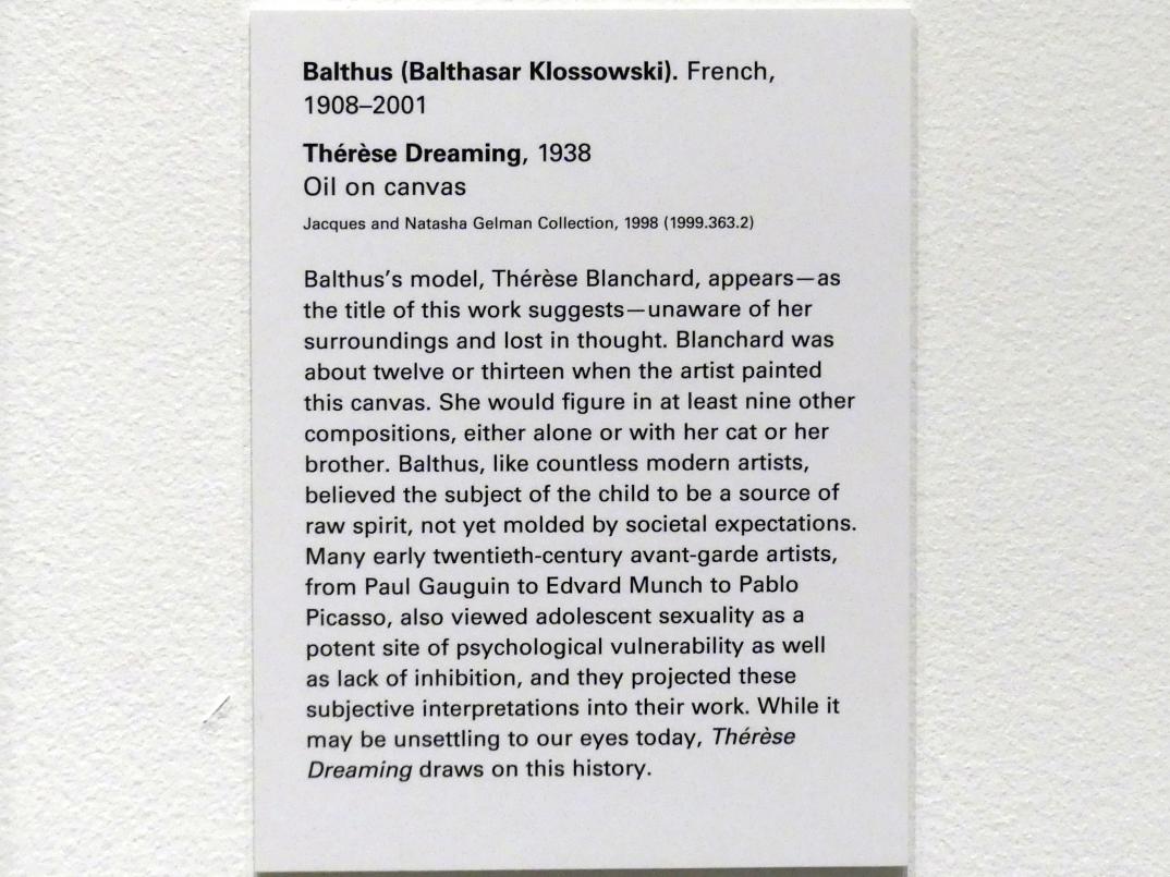 Balthus (Balthasar Kłossowski de Rola) (1935–1957), Thérèse Träumt, New York, Metropolitan Museum of Art (Met), Saal 907, 1938, Bild 2/2