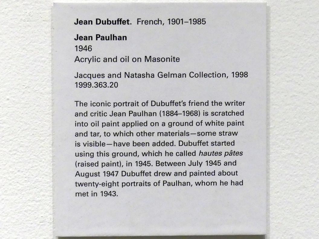 Jean Dubuffet (1943–1965), Jean Paulhan, New York, Metropolitan Museum of Art (Met), Saal 907, 1946, Bild 2/2