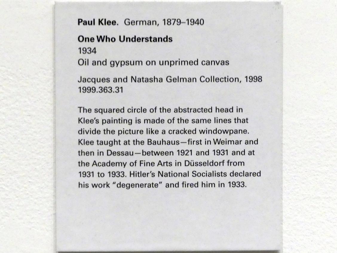 Paul Klee (1904–1940), Einer, der versteht, New York, Metropolitan Museum of Art (Met), Saal 906, 1934, Bild 2/2