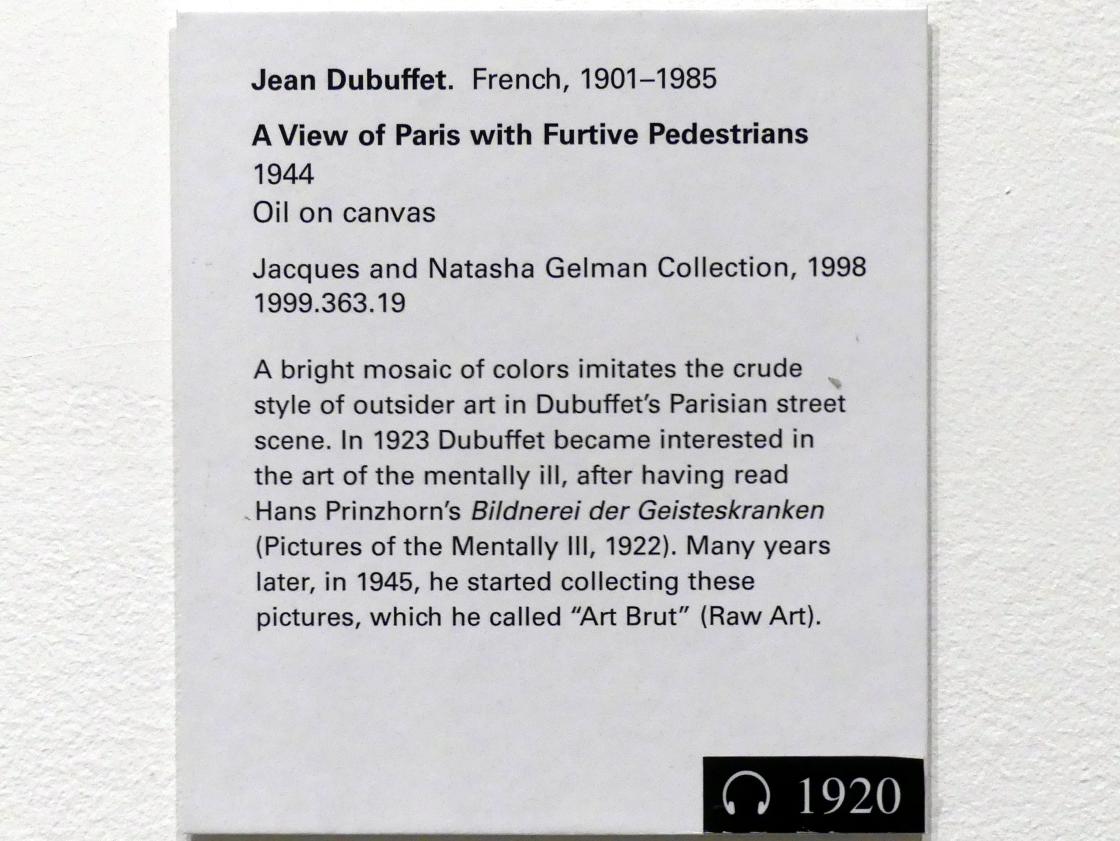 Jean Dubuffet (1943–1965), Ansicht von Paris mit verstohlenen Fußgängern, New York, Metropolitan Museum of Art (Met), Saal 906, 1944, Bild 2/2