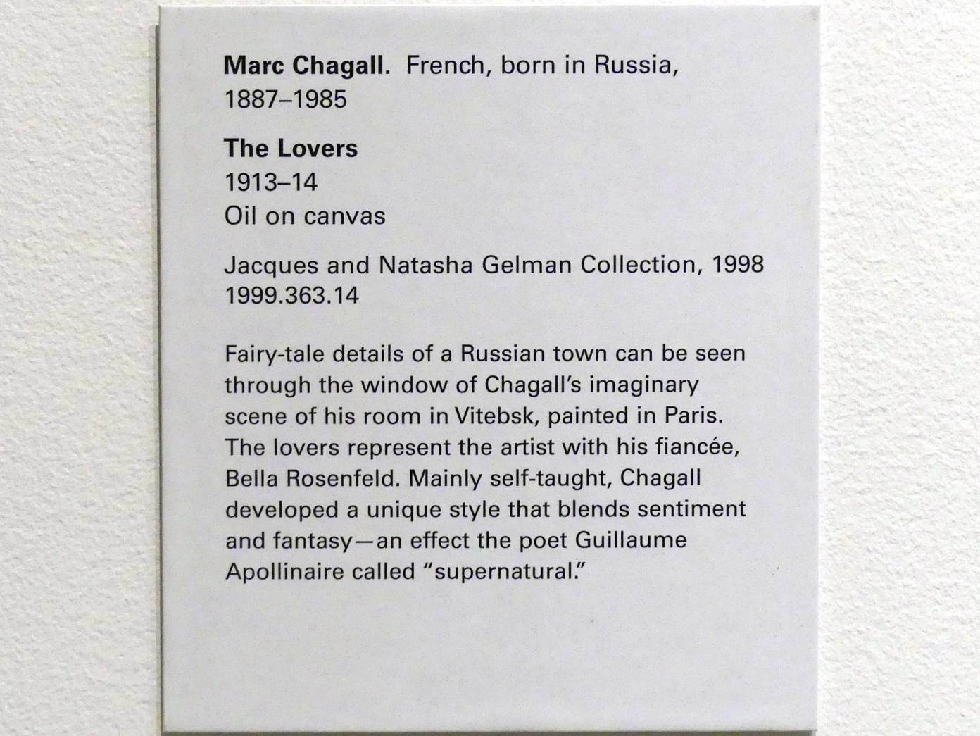 Marc Chagall (1910–1972), Die Liebenden, New York, Metropolitan Museum of Art (Met), Saal 905, 1913–1914, Bild 2/2