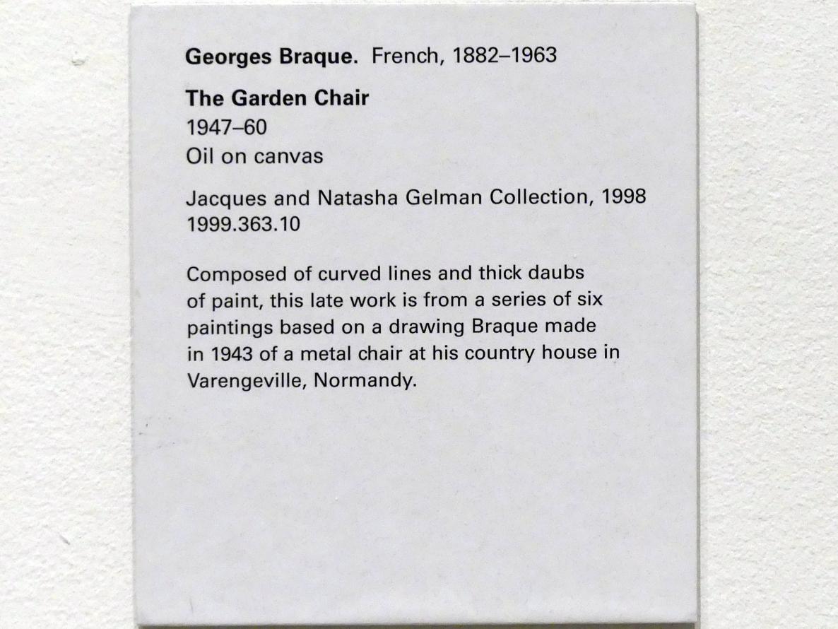 Georges Braque (1906–1956), Der Gartenstuhl, New York, Metropolitan Museum of Art (Met), Saal 905, 1947–1960, Bild 2/2