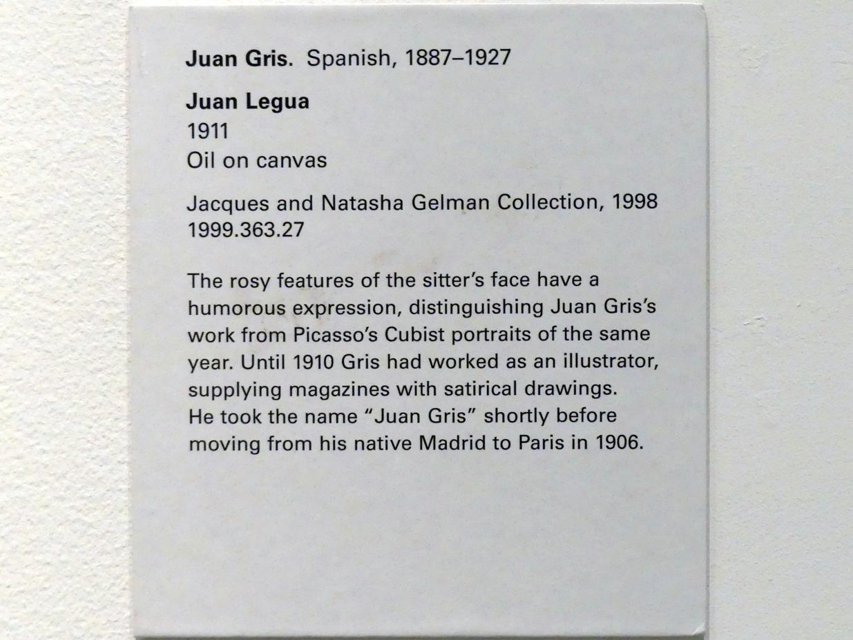 Juan Gris (1911–1926), Juan Legua, New York, Metropolitan Museum of Art (Met), Saal 905, 1911, Bild 2/2