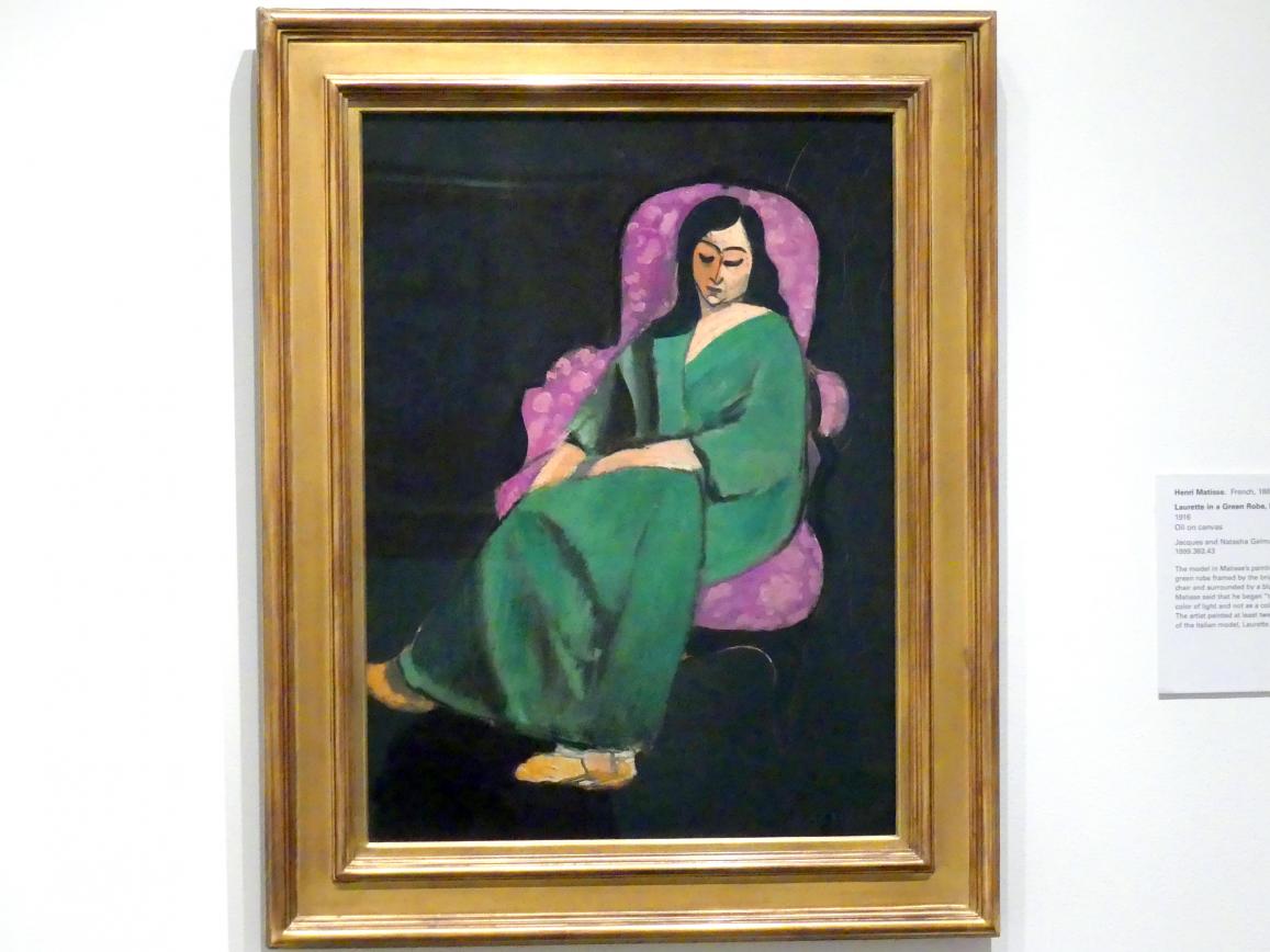 Henri Matisse (1898–1953), Laurette in einer grünen Robe, schwarzer Hintergrund, New York, Metropolitan Museum of Art (Met), Saal 904, 1916, Bild 1/2