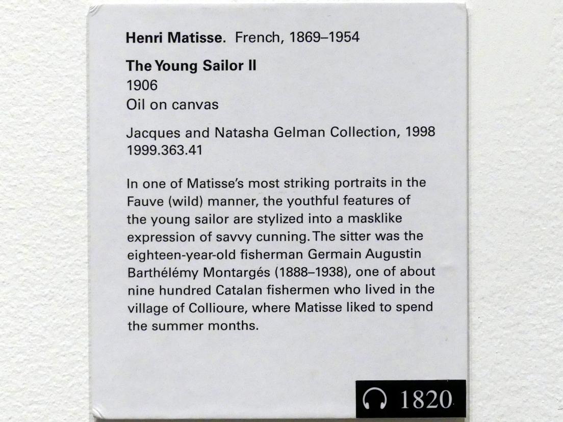 Henri Matisse (1898–1953), Der junge Matrose II, New York, Metropolitan Museum of Art (Met), Saal 904, 1906, Bild 2/2