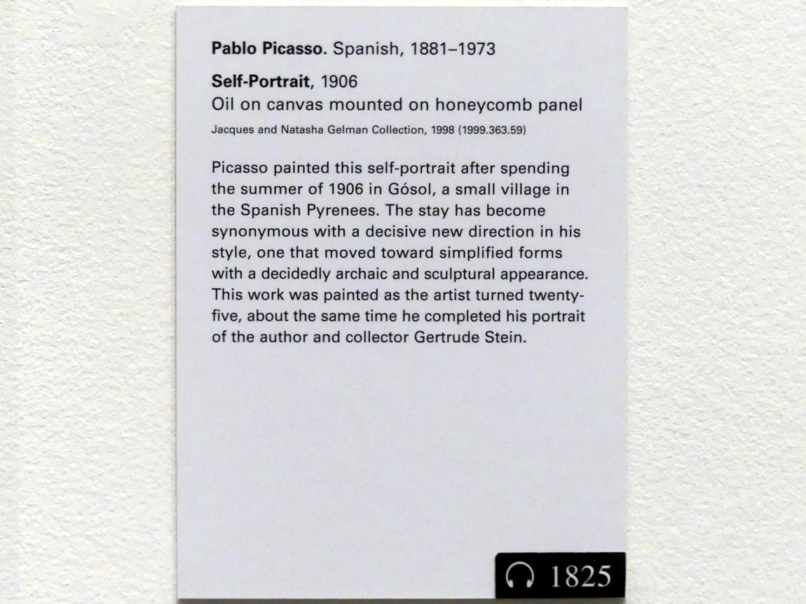 Pablo Picasso (1897–1972), Selbstporträt, New York, Metropolitan Museum of Art (Met), Saal 904, 1906, Bild 2/2