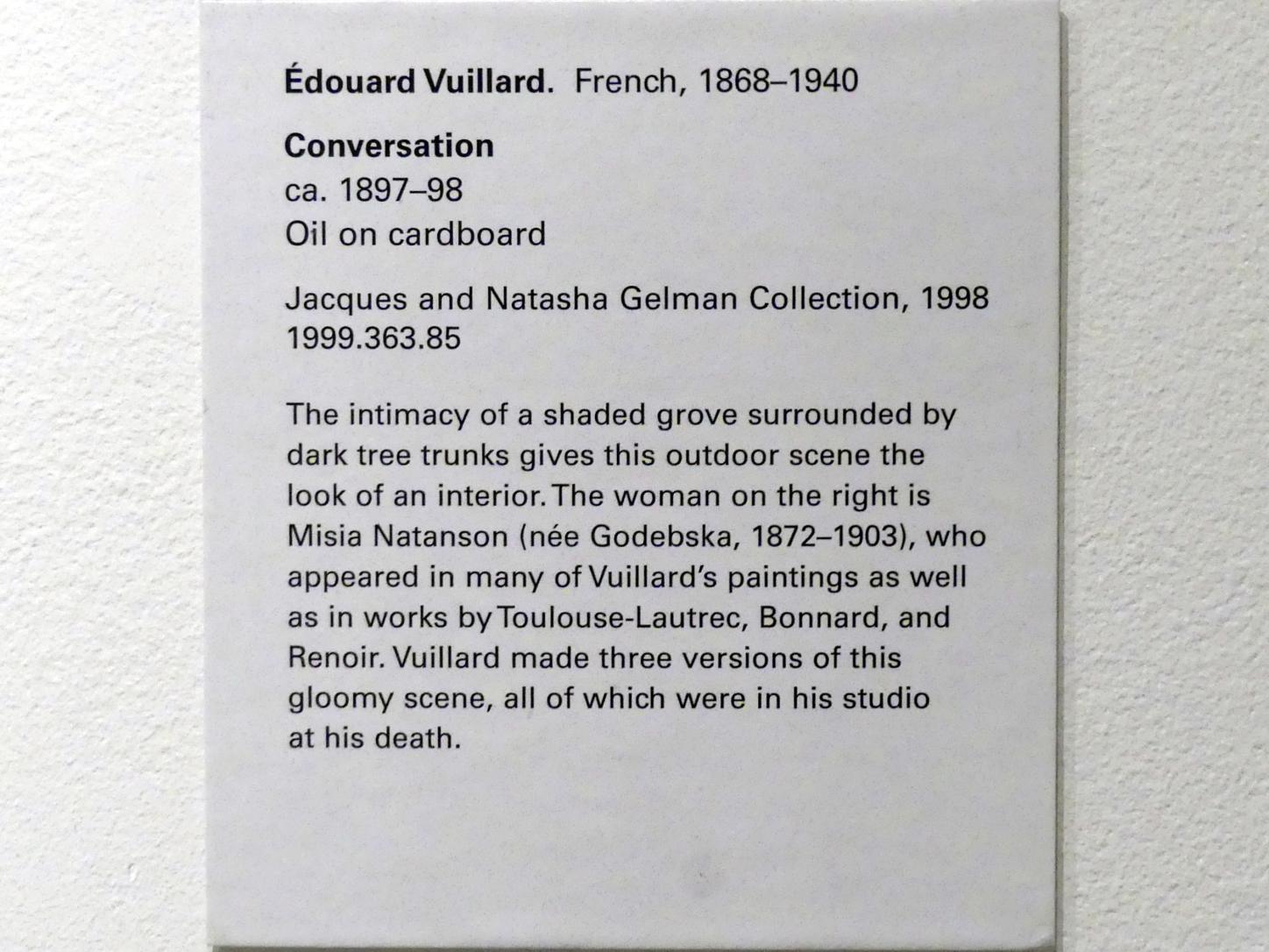 Édouard Vuillard (1889–1939), Konversation, New York, Metropolitan Museum of Art (Met), Saal 904, um 1897–1898, Bild 2/2