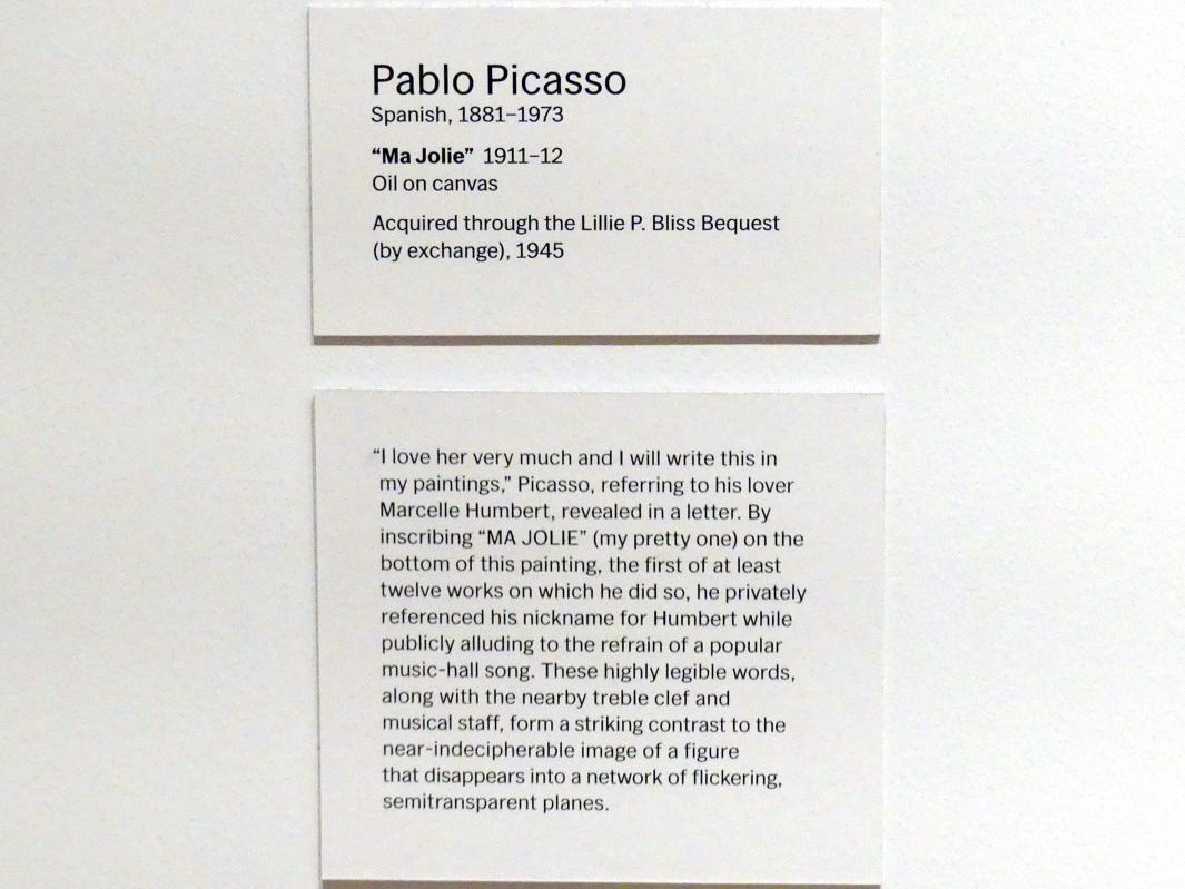Pablo Picasso (1897–1972), Ma Jolie, New York, Museum of Modern Art (MoMA), Saal 503, 1911–1912, Bild 2/2