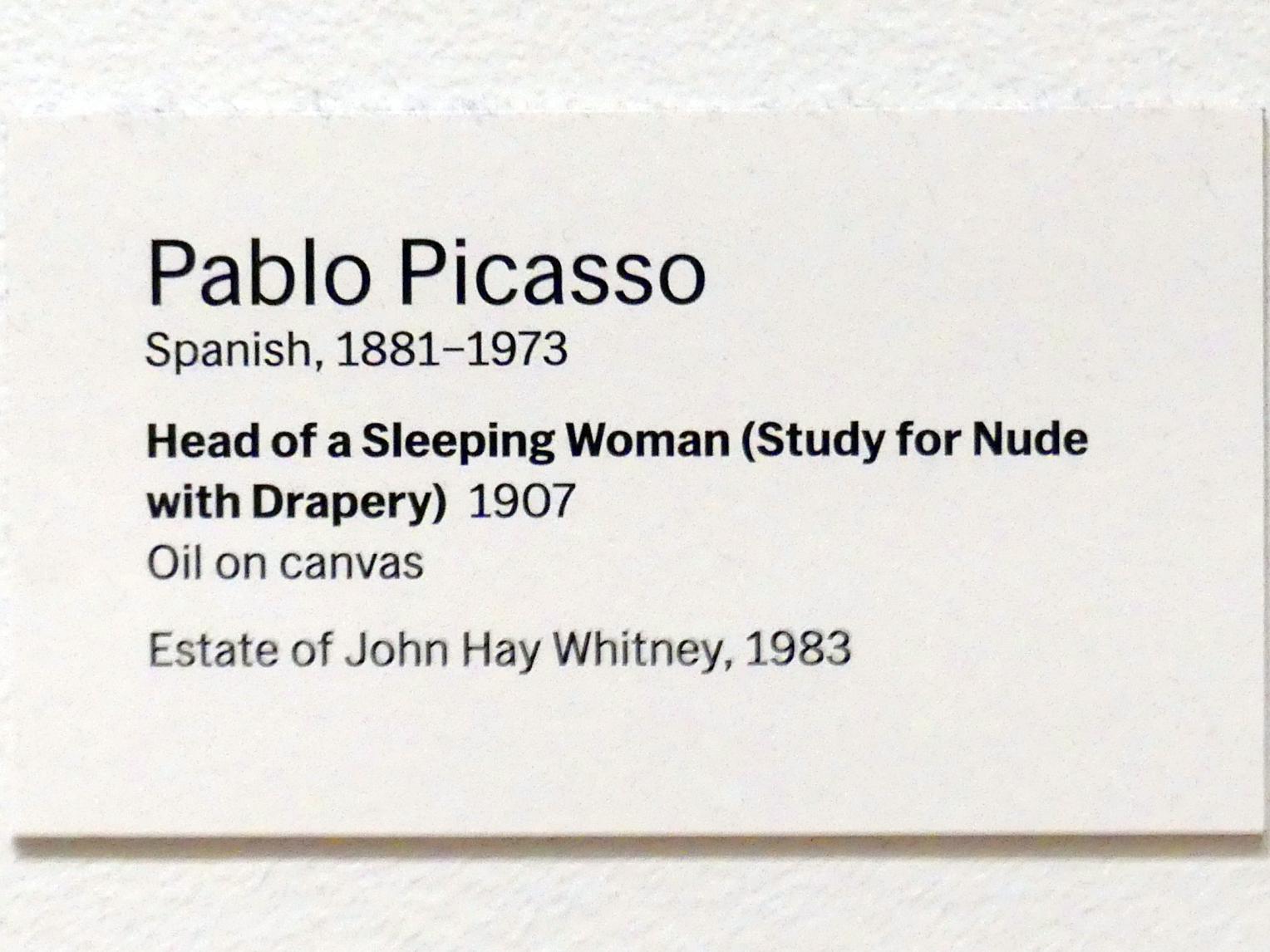 Pablo Picasso (1897–1972), Kopf einer schlafenden Frau (Aktstudie mit Vorhängen), New York, Museum of Modern Art (MoMA), Saal 503, 1907, Bild 2/2