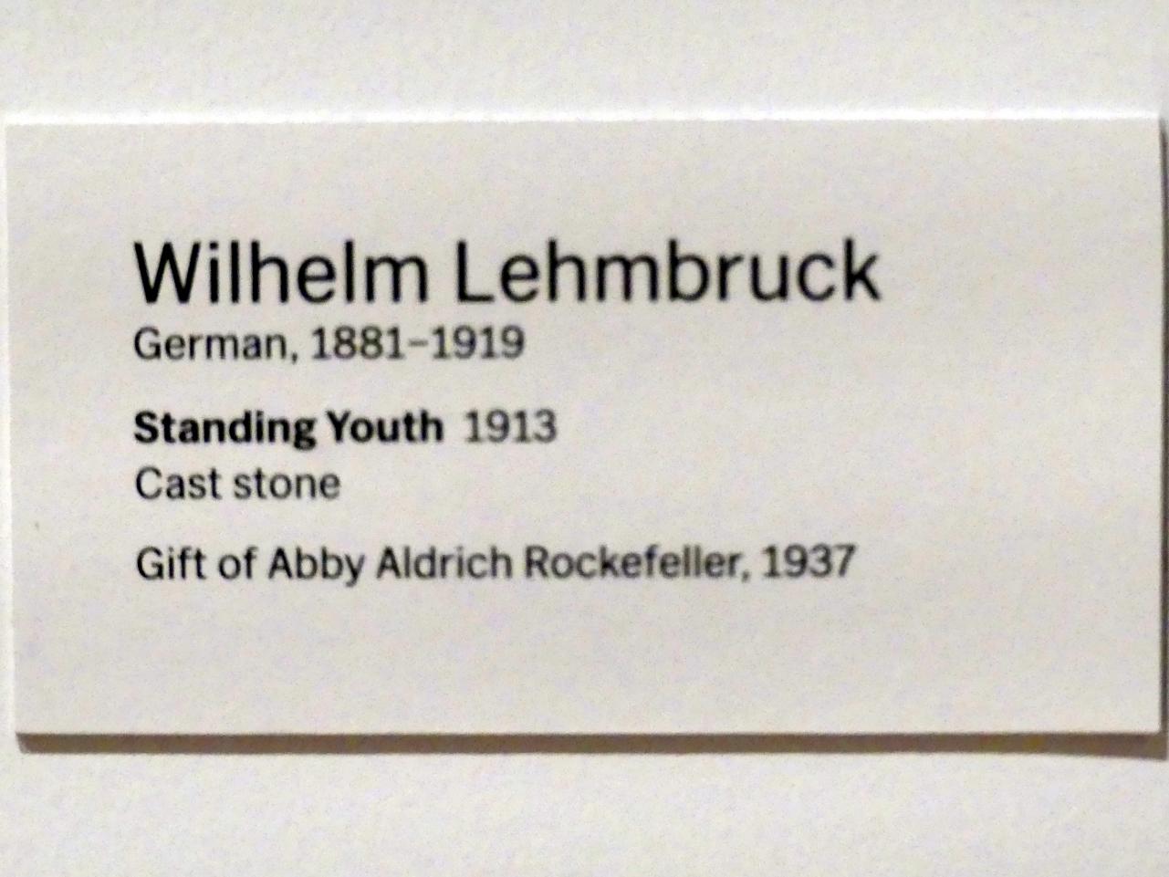 Wilhelm Lehmbruck (1909–1918), Jüngling, New York, Museum of Modern Art (MoMA), Saal 504, 1913, Bild 5/5