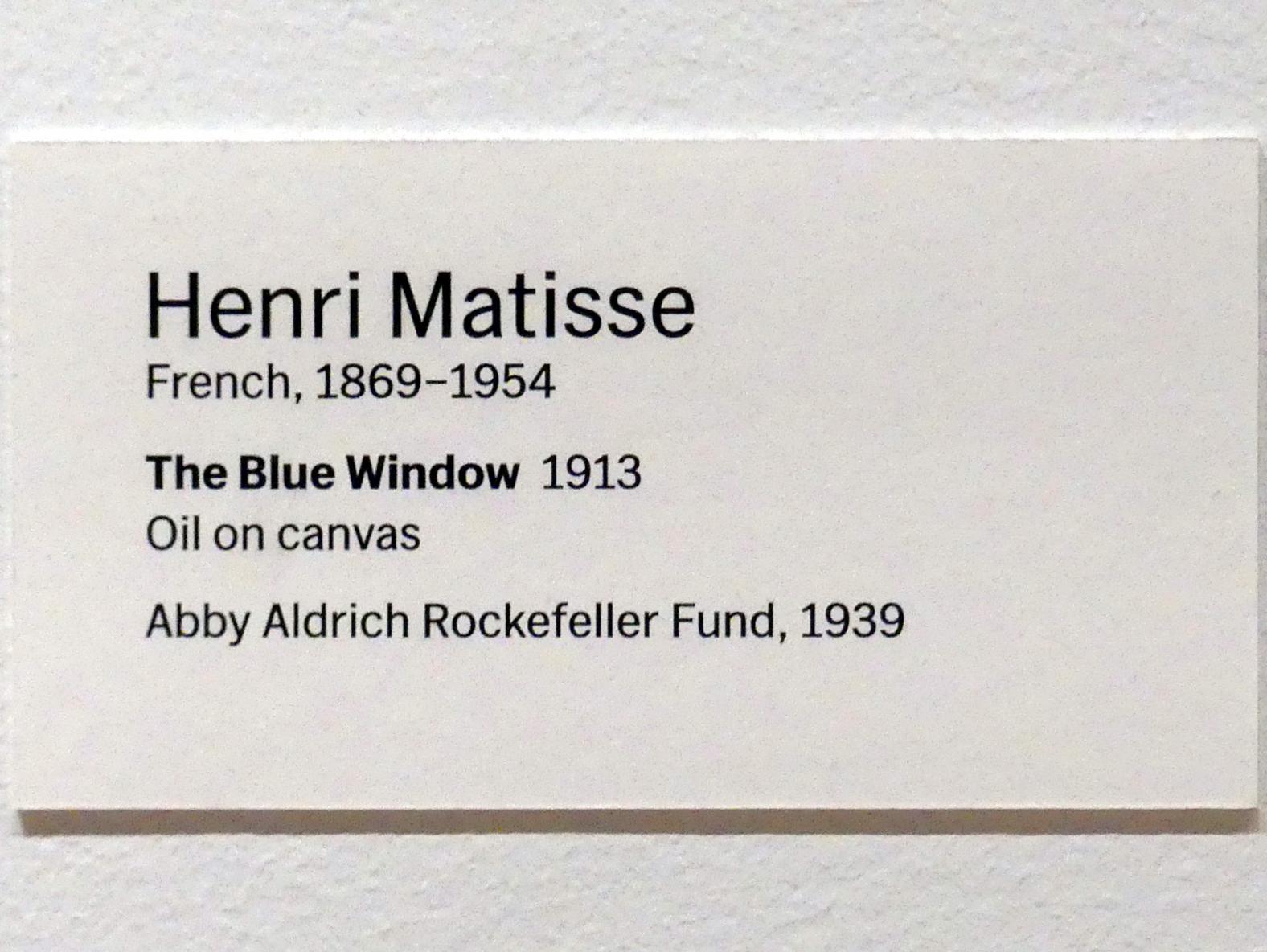 Henri Matisse (1898–1953), Das Blaue Fenster, New York, Museum of Modern Art (MoMA), Saal 506, 1913, Bild 2/2