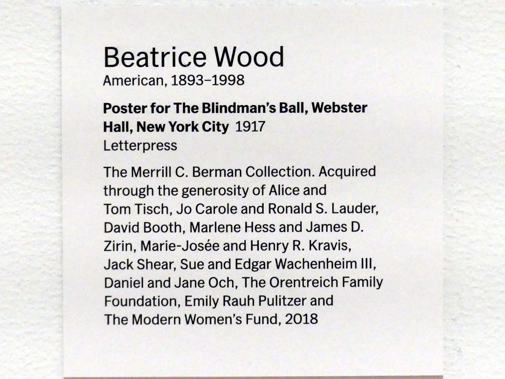 Beatrice Wood (1917), Plakat für den Blindenball, Webster Hall, New York City, New York, Museum of Modern Art (MoMA), Saal 508, 1917, Bild 2/3