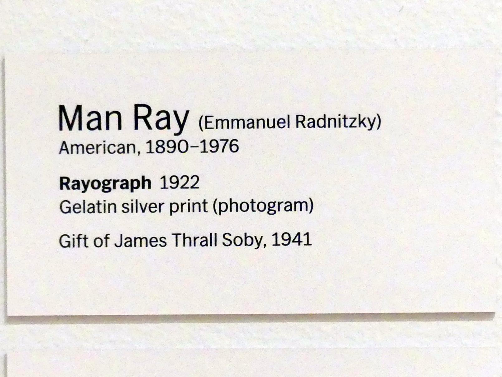 Man Ray (1914–1939), Rayograph, New York, Museum of Modern Art (MoMA), Saal 508, 1922, Bild 3/3