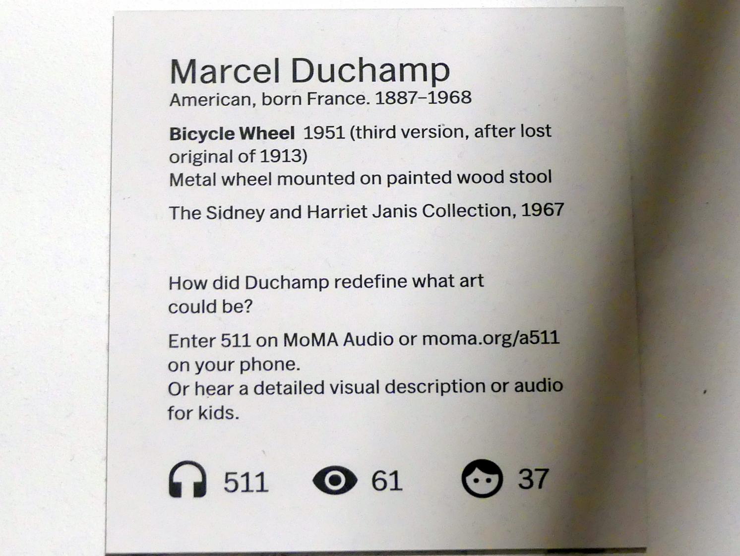 Marcel Duchamp (1911–1964), Fahrrad-Rad, New York, Museum of Modern Art (MoMA), Saal 508, 1951, Bild 4/4
