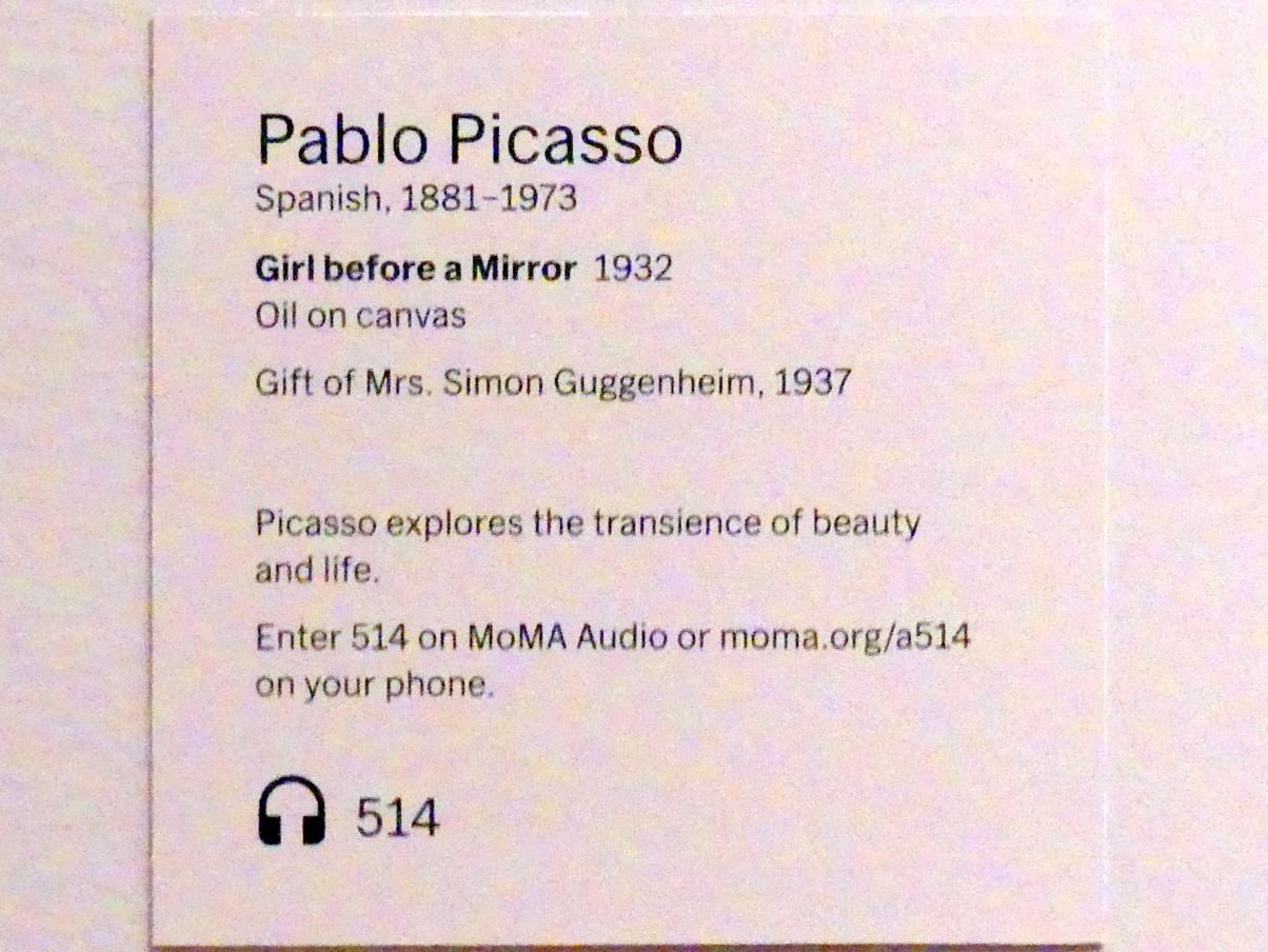 Pablo Picasso (1897–1972), Mädchen vor dem Spiegel, New York, Museum of Modern Art (MoMA), Saal 517, 1932, Bild 2/2
