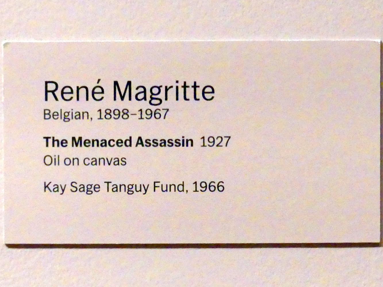 René Magritte (1926–1967), Der bedrohte Attentäter, New York, Museum of Modern Art (MoMA), Saal 517, 1927, Bild 2/2