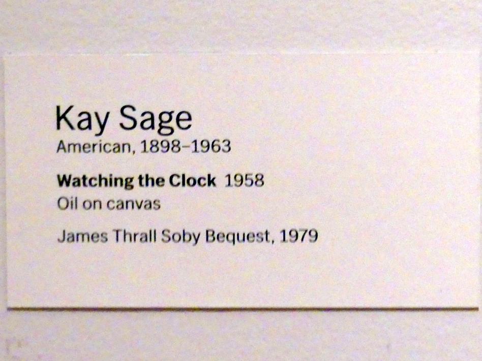 Kay Sage (Katherine Linn Sage) (1958), Auf die Uhr schauen, New York, Museum of Modern Art (MoMA), Saal 517, 1958, Bild 2/2