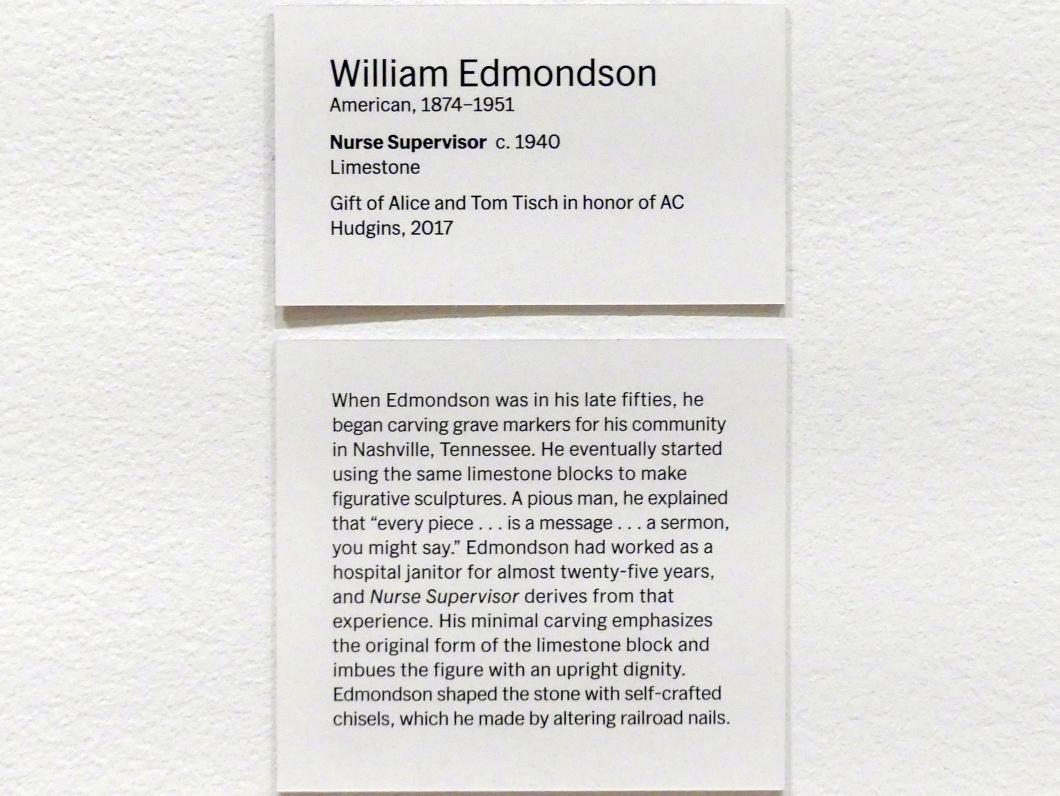 William Edmondson (1934–1940), Krankenschwesterleiterin, New York, Museum of Modern Art (MoMA), Saal 521, um 1940, Bild 4/4