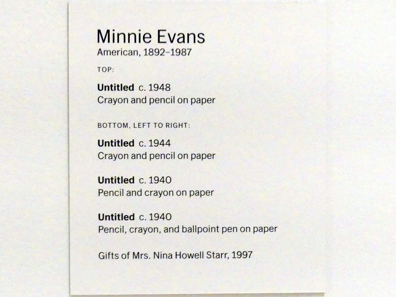 Minnie Evans (1940–1948), Ohne Titel, New York, Museum of Modern Art (MoMA), Saal 521, um 1940, Bild 2/2
