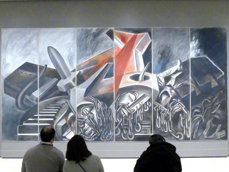 José Clemente Orozco (1940), Tauchbomber und Panzer, New York, Museum of Modern Art (MoMA), Saal 522, 1940