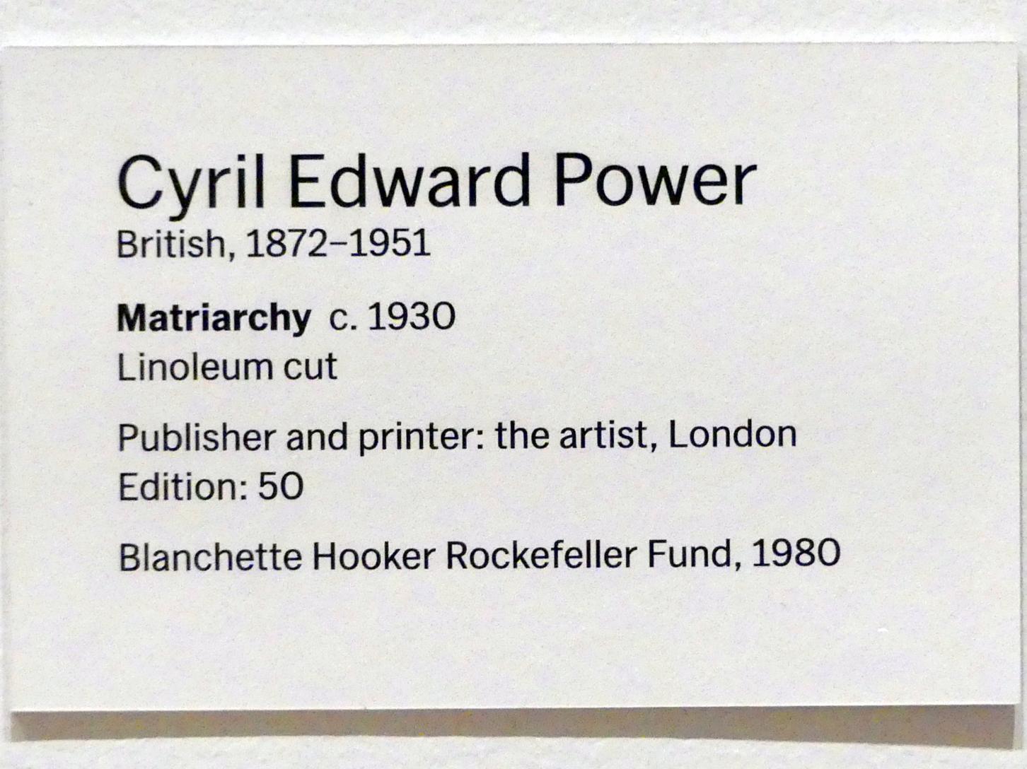 Cyril Edward Power (1930–1932), Matriarchat, New York, Museum of Modern Art (MoMA), Saal 523, um 1930, Bild 2/2