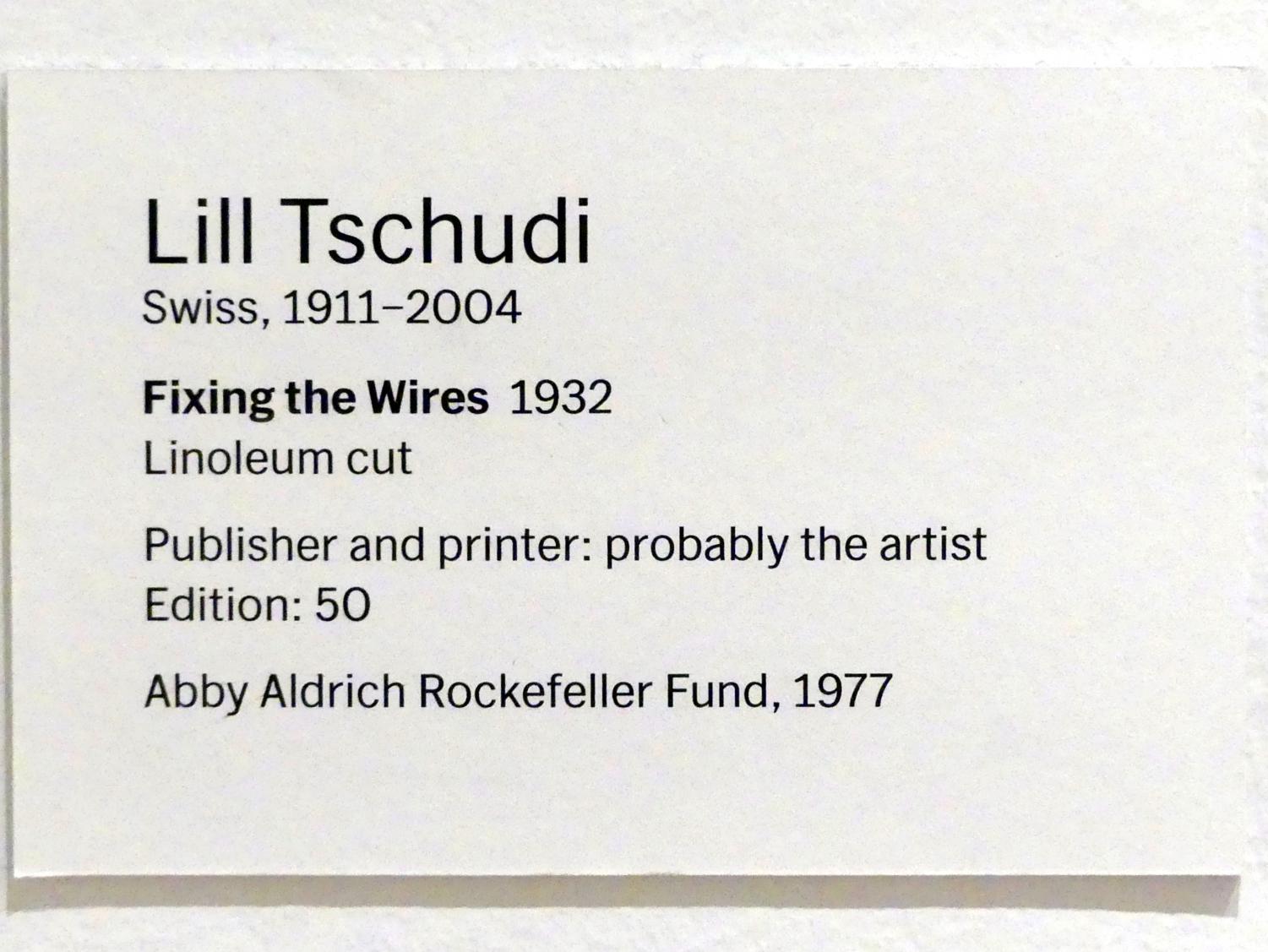 Lill Tschudi (1932), Befestigung der Kabel, New York, Museum of Modern Art (MoMA), Saal 523, 1932, Bild 2/2