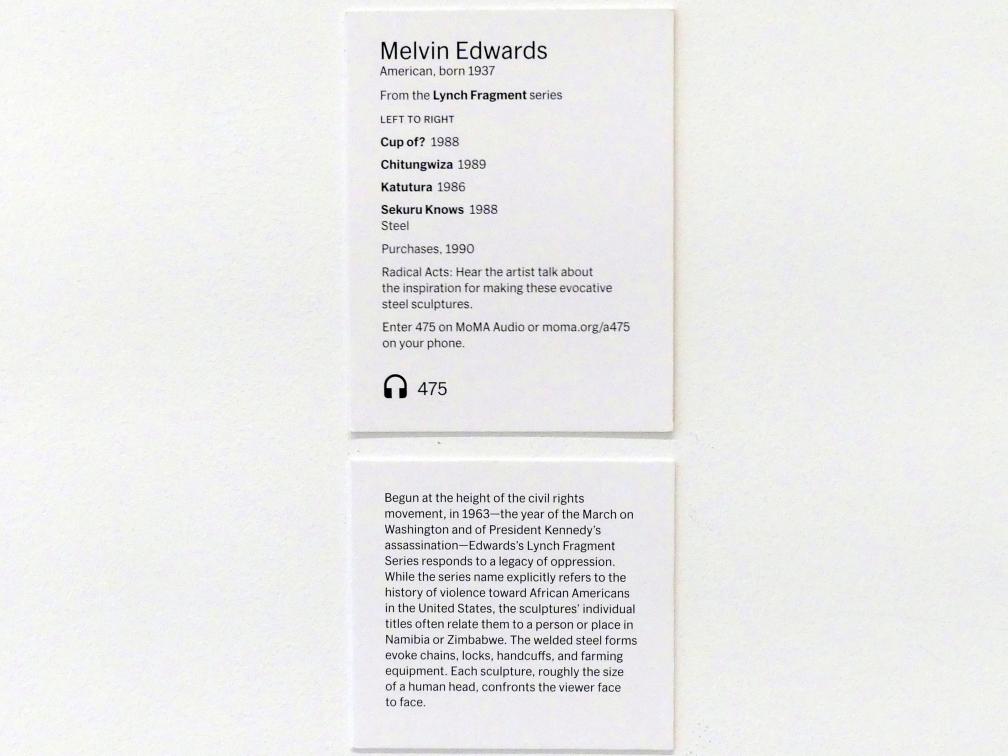 Melvin Edwards (1986–1989), Tasse?, New York, Museum of Modern Art (MoMA), Saal 400, 1988, Bild 3/3