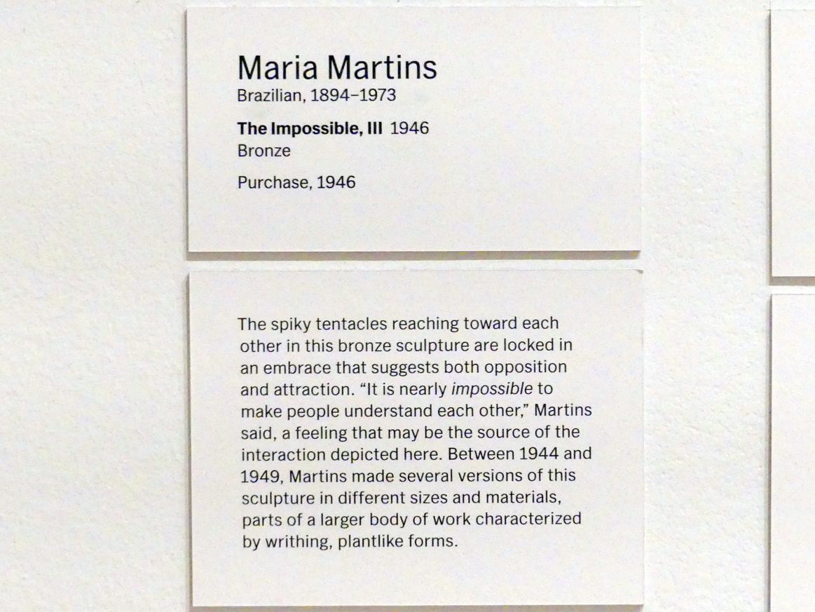 Maria Martins (1946), Das Unmögliche III, New York, Museum of Modern Art (MoMA), Saal 401, 1946, Bild 4/4