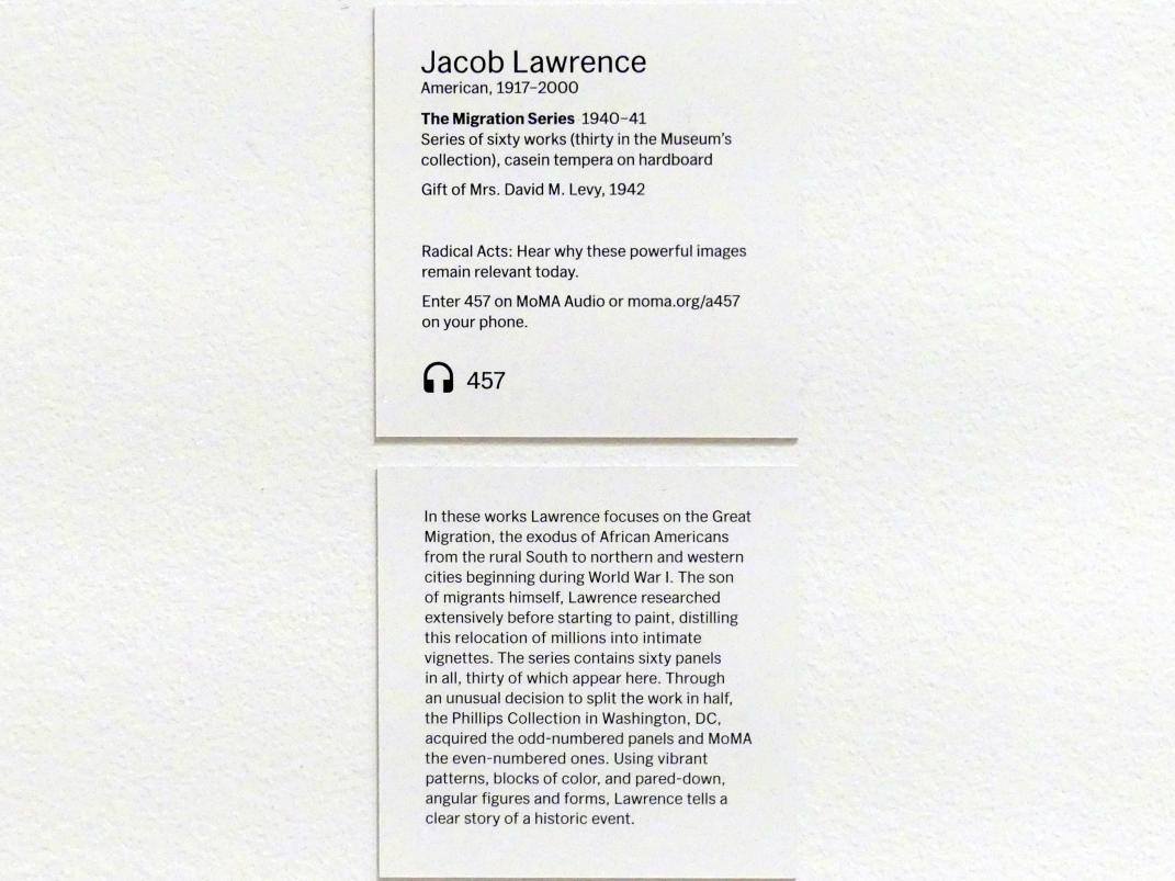 Jacob Lawrence (1940), Aus der Serie Migration, #30, New York, Museum of Modern Art (MoMA), Saal 402, 1940–1941, Bild 3/3