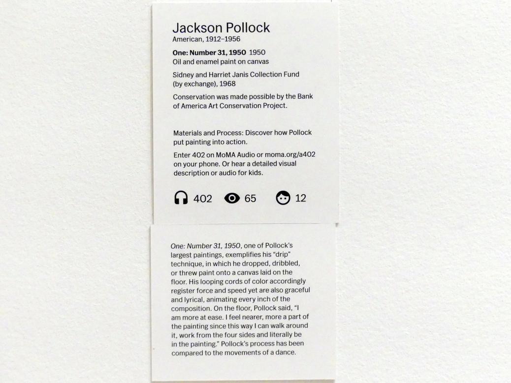 Jackson Pollock (1941–1953), Eins: Nummer 31, 1950, New York, Museum of Modern Art (MoMA), Saal 403, 1950, Bild 2/2