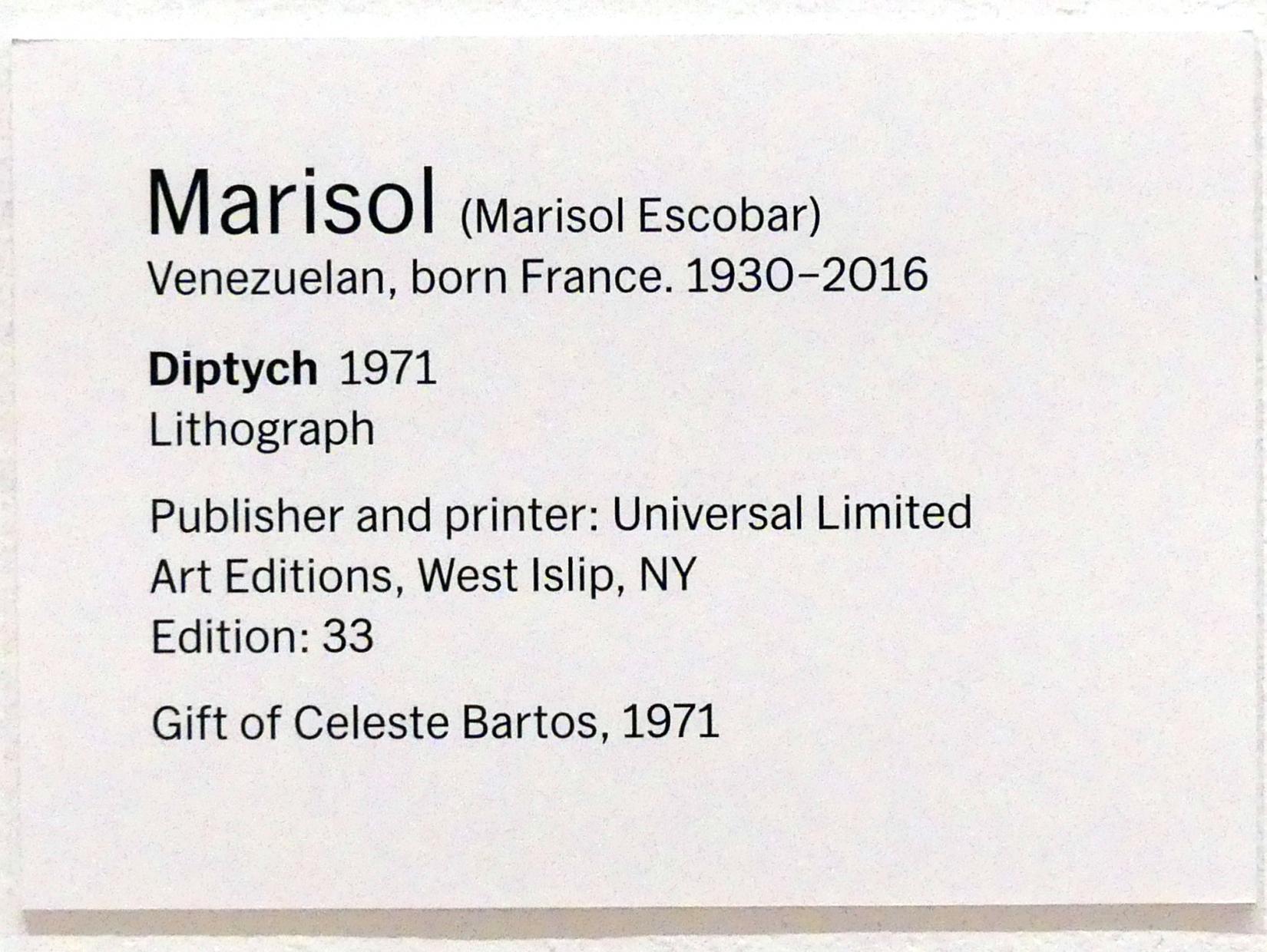 Marisol Escobar (1962–1971), Diptychon, New York, Museum of Modern Art (MoMA), Saal 420, 1971, Bild 2/2