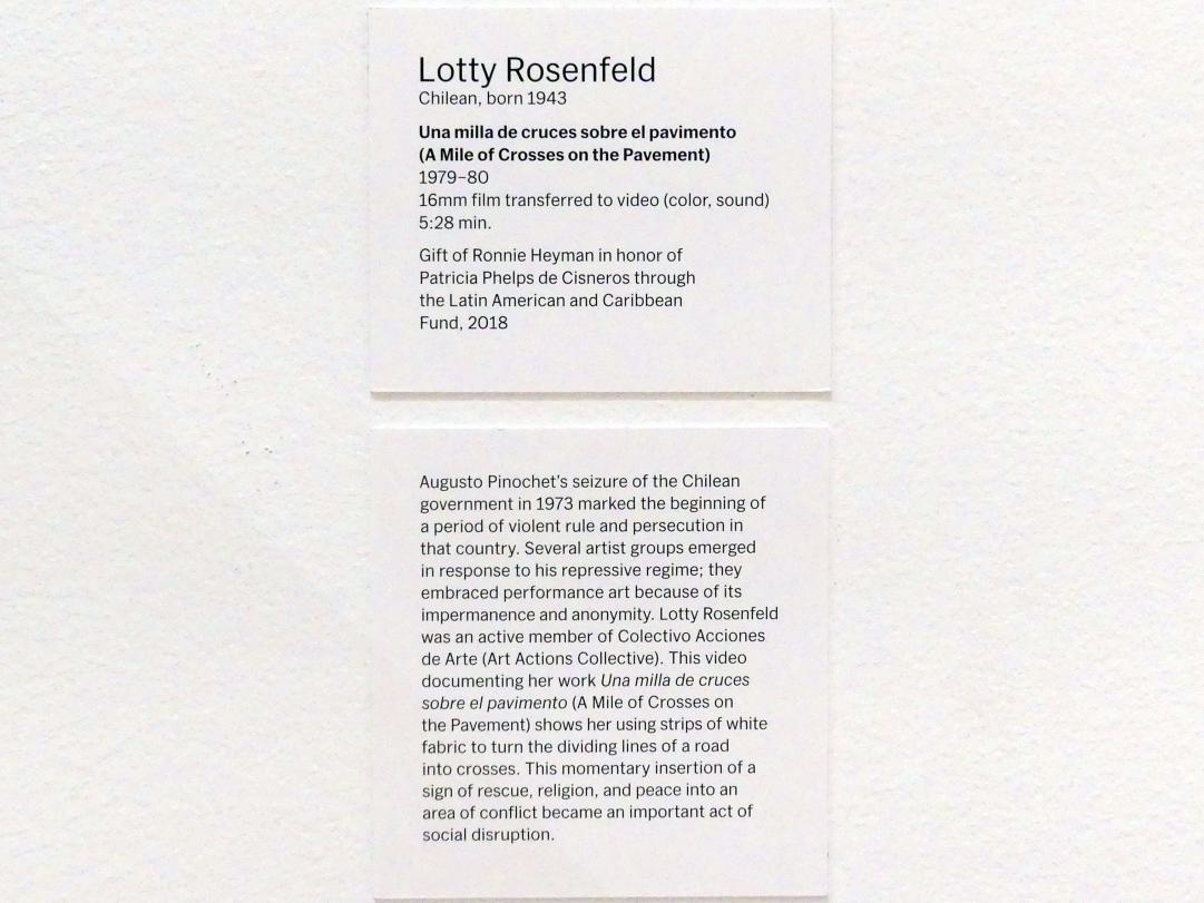 Lotty Rosenfeld (1979), Eine Meile Kreuze auf dem Bürgersteig, New York, Museum of Modern Art (MoMA), Saal 420, 1979–1980, Bild 2/2