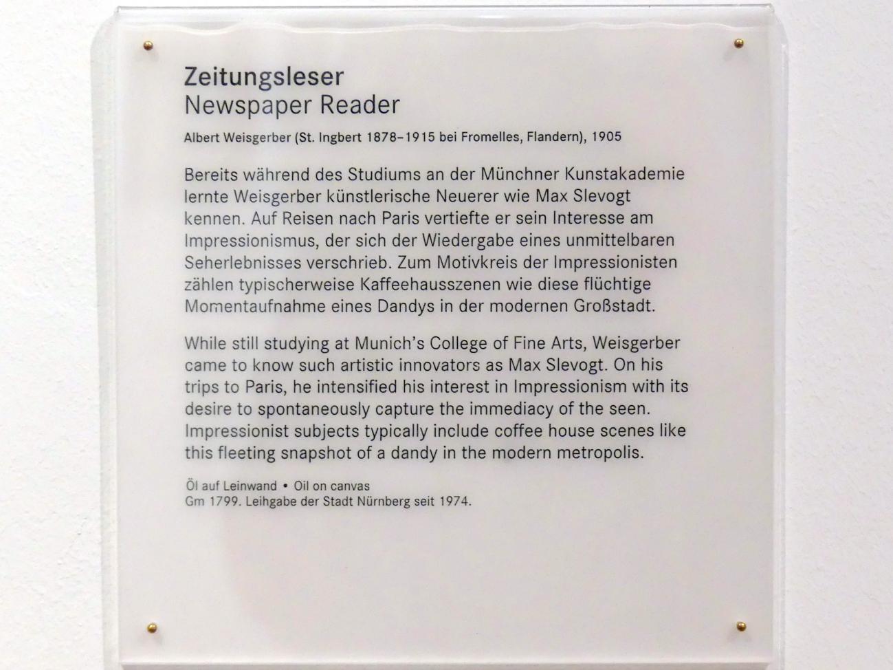 Albert Weisgerber (1905–1907), Zeitungsleser, Nürnberg, Germanisches Nationalmuseum, Saal 212, 1905, Bild 2/2