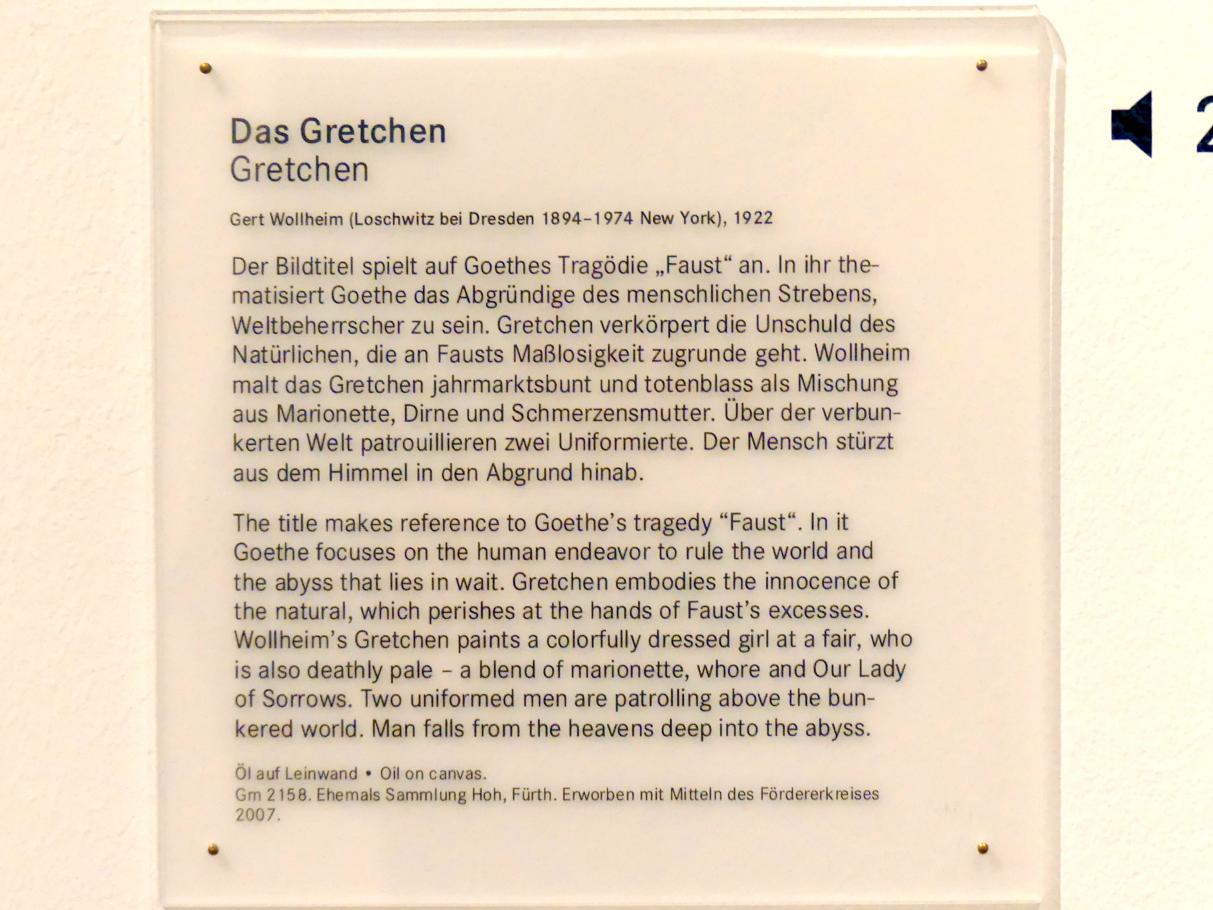 Gert Heinrich Wollheim (1920–1924), Das Gretchen, Nürnberg, Germanisches Nationalmuseum, Saal 213, 1922, Bild 2/2