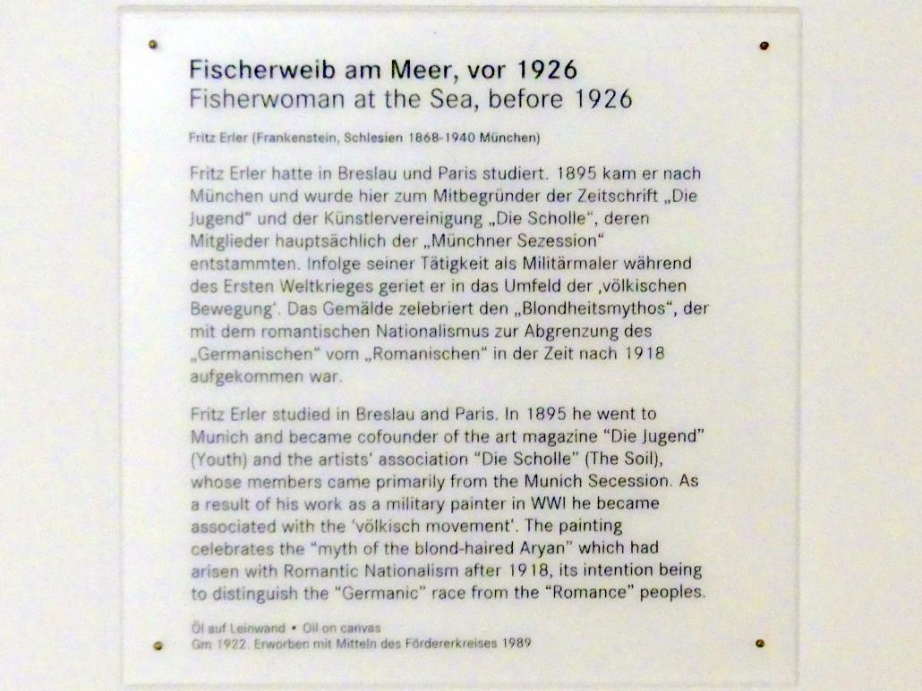 Fritz Erler (1897–1925), Fischerweib am Meer, Nürnberg, Germanisches Nationalmuseum, Saal 216, vor 1926, Bild 2/2