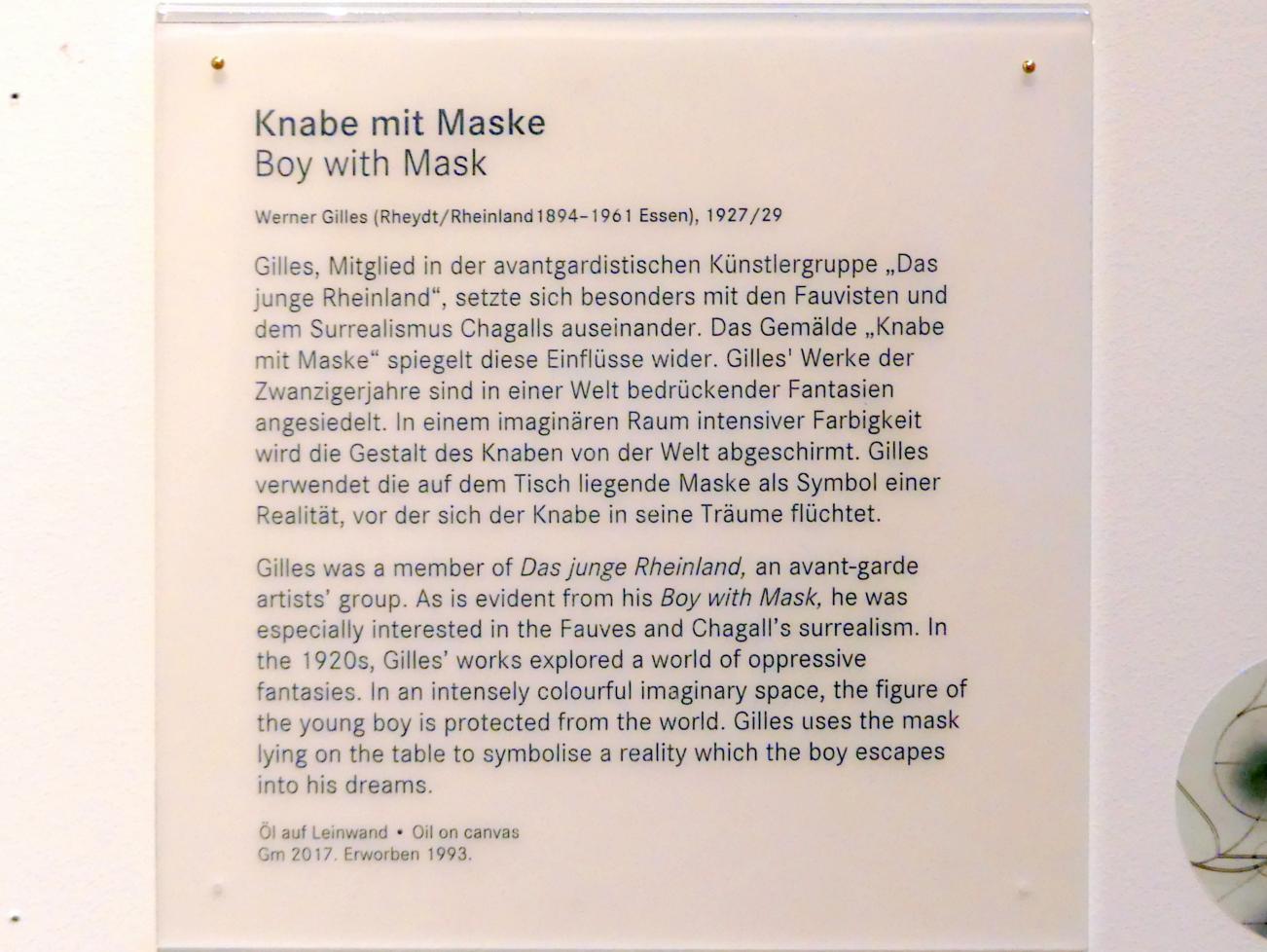 Werner Gilles (1928–1949), Knabe mit Maske, Nürnberg, Germanisches Nationalmuseum, Saal 220, 1927–1929, Bild 2/2