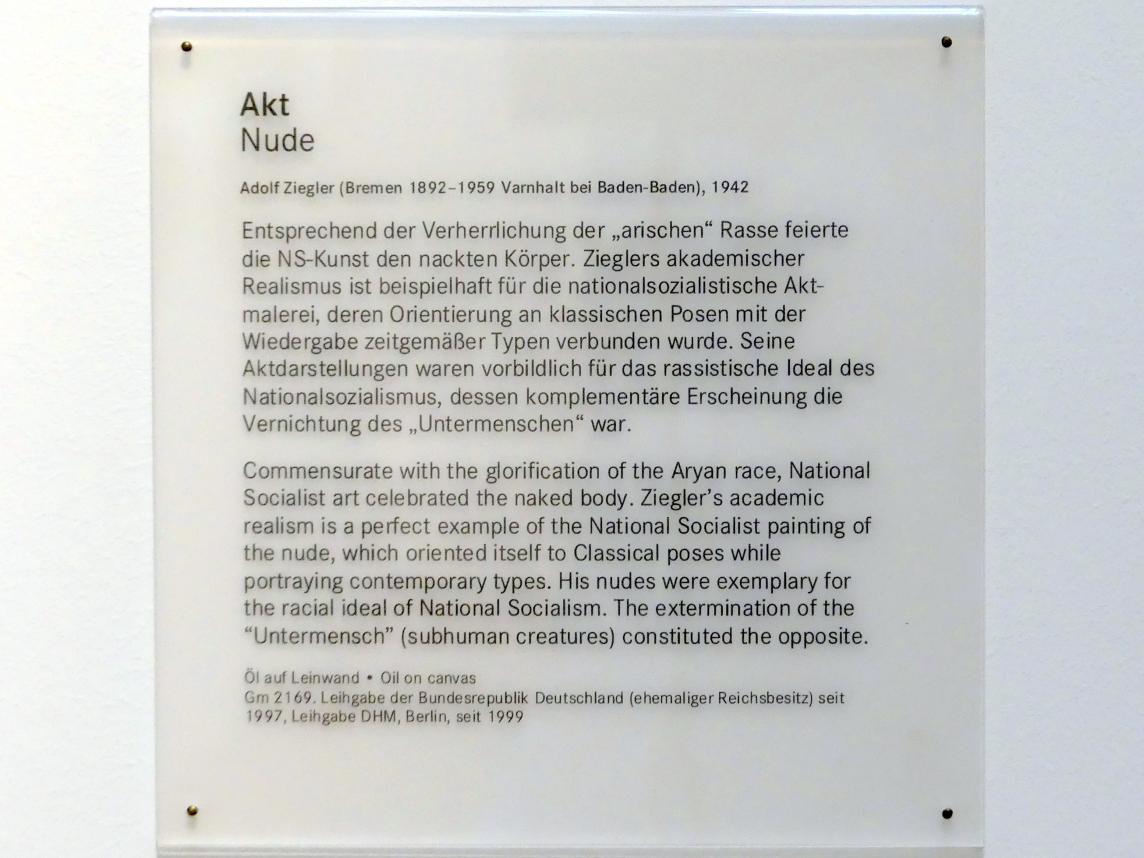 Adolf Ziegler (1936–1942), Akt, Nürnberg, Germanisches Nationalmuseum, Saal 221, 1942, Bild 2/2