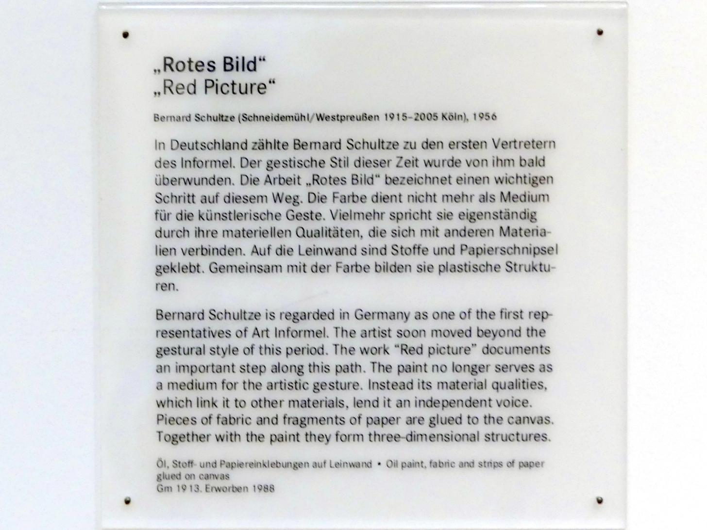 Bernard Schultze (1947–1996), Rotes Bild, Nürnberg, Germanisches Nationalmuseum, Saal 223, 1956, Bild 2/2