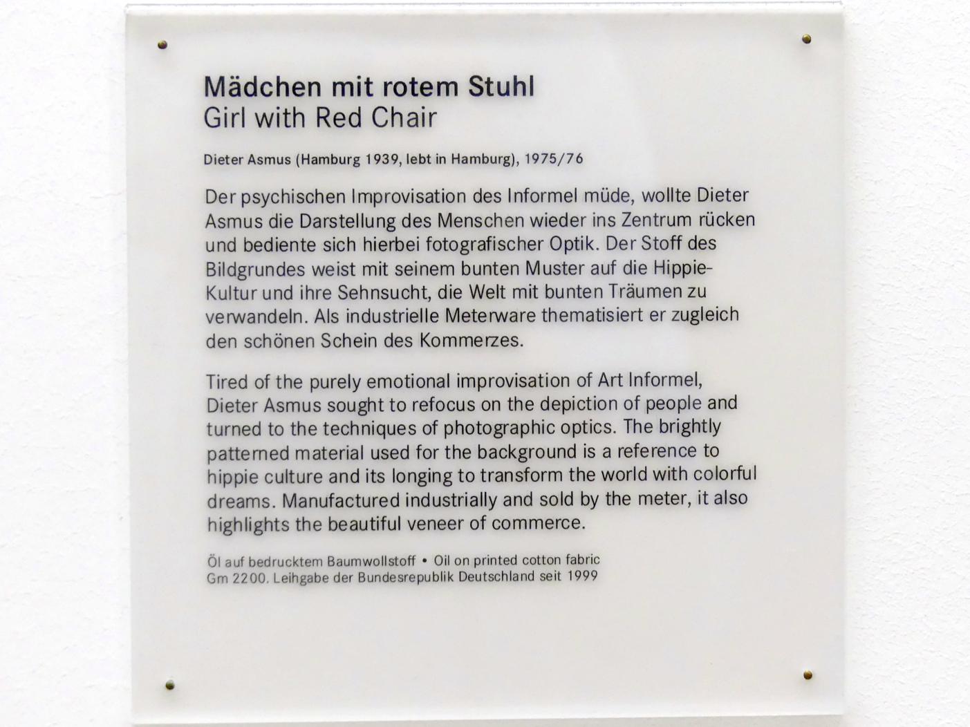 Dieter Asmus (1965–1975), Mädchen mit rotem Stuhl, Nürnberg, Germanisches Nationalmuseum, Saal 231, 1975–1976, Bild 2/2