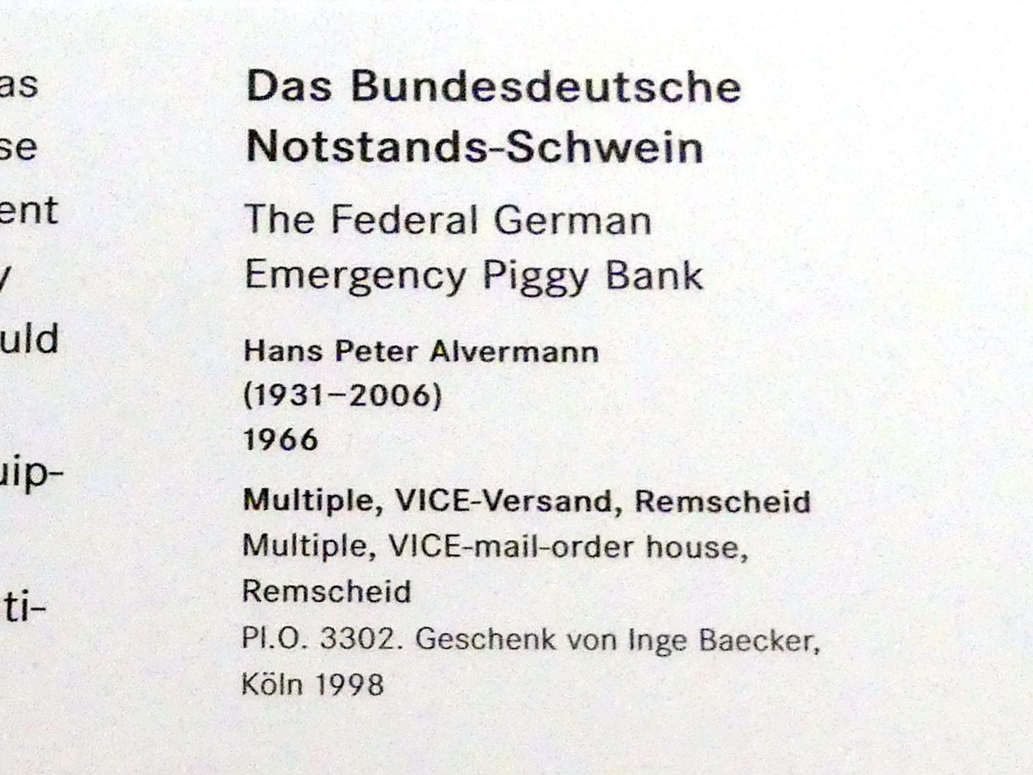 Hans Peter Alvermann (1965–1966), Das Bundesdeutsche Notstands-Schwein, Nürnberg, Germanisches Nationalmuseum, Saal 232, 1966, Bild 2/2