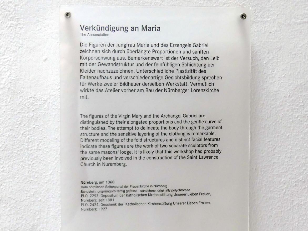 Verkündigung an Maria, Nürnberg, Stadtpfarrkirche Zu Unserer lieben Frau (Frauenkirche), jetzt Nürnberg, Germanisches Nationalmuseum, Saal 31, um 1360, Bild 10/10