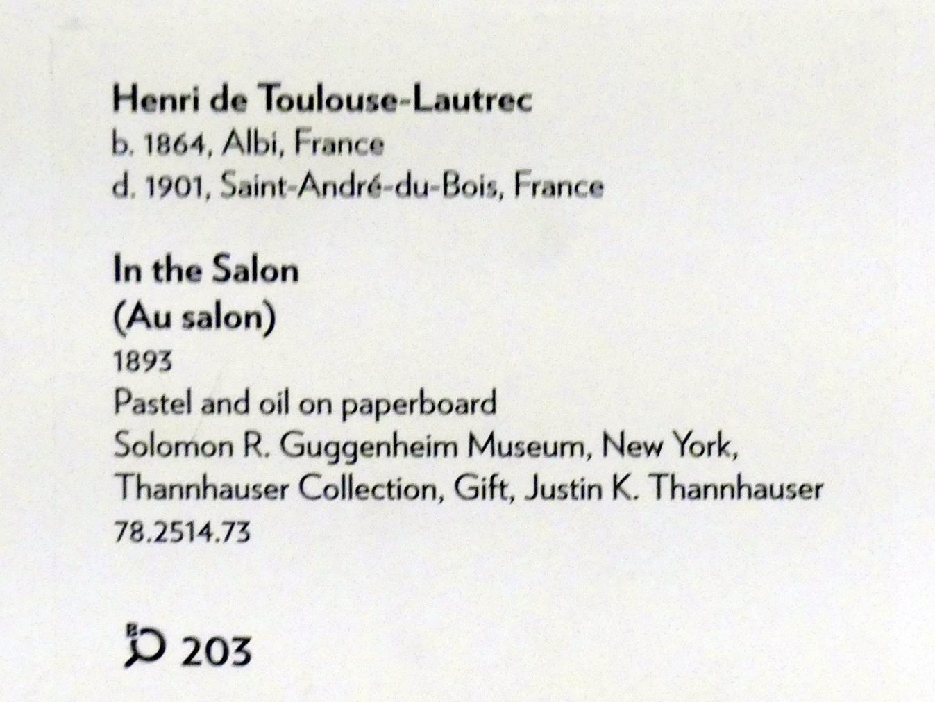 Henri de Toulouse-Lautrec (1880–1897), Im Salon, New York, Solomon R. Guggenheim Museum, Thannhauser Collection, 1893, Bild 2/2