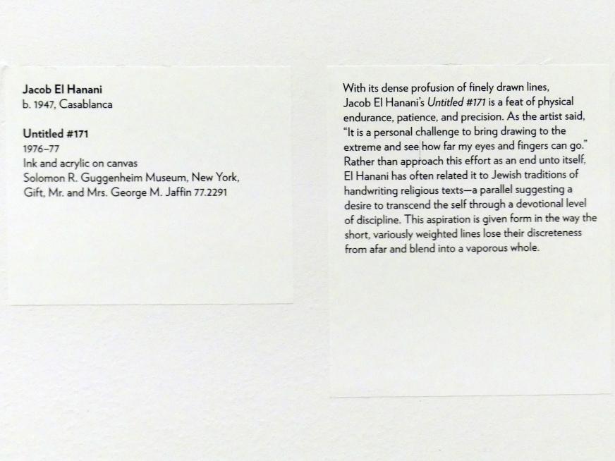 Jacob El Hanani (1976), Ohne Titel #171, New York, Solomon R. Guggenheim Museum, Marking Time: Process in Minimal Abstraction, 1976–1977, Bild 2/2
