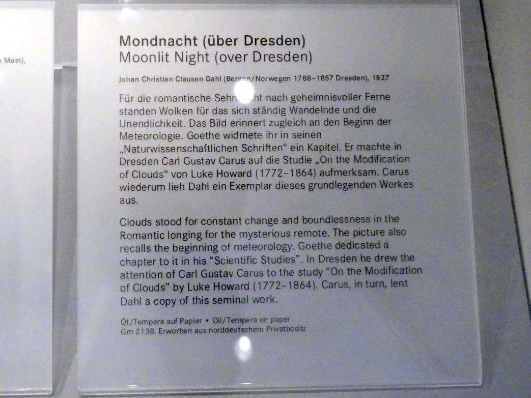Johan Christian Clausen Dahl (1815–1852), Mondnacht (über Dresden), Nürnberg, Germanisches Nationalmuseum, 19. Jahrhundert - 4, 1827, Bild 2/2