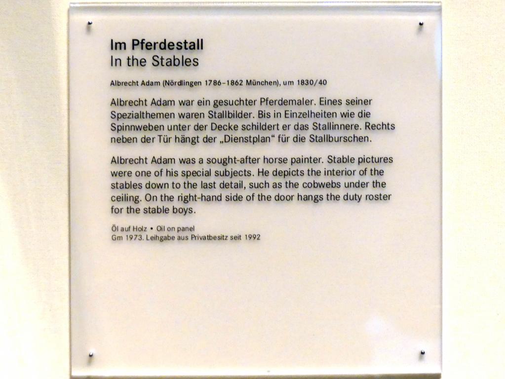 Albrecht Adam (1825–1840), Im Pferdestall, Nürnberg, Germanisches Nationalmuseum, 19. Jahrhundert - 6, um 1830–1840, Bild 2/2