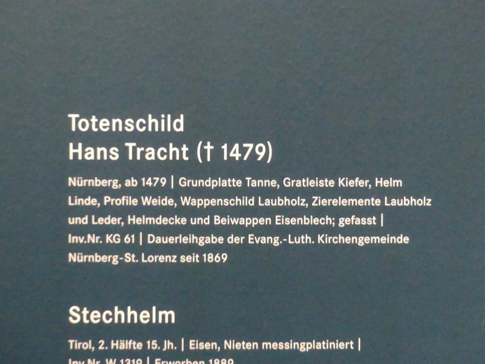 Totenschild Hans Tracht (gest. 1479), Nürnberg, Germanisches Nationalmuseum, Saal 32, um 1479, Bild 2/2